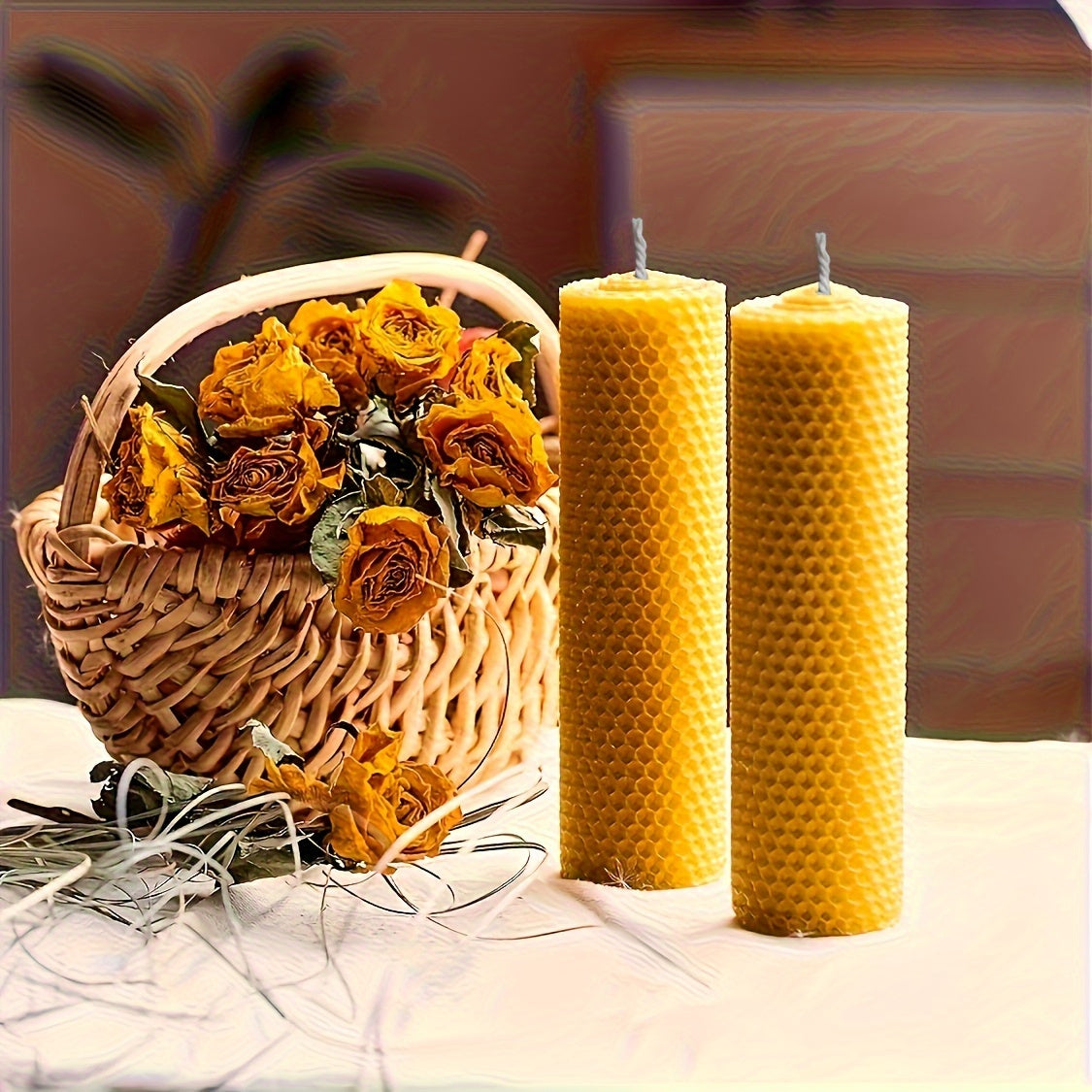 4pcs 100% Beeswax Candles Gift Box Set of 4 Natural Hand Rolled Pillar Candles for Gift And Home Decor,With Honeycomb Texture for Gift And Candle Decor