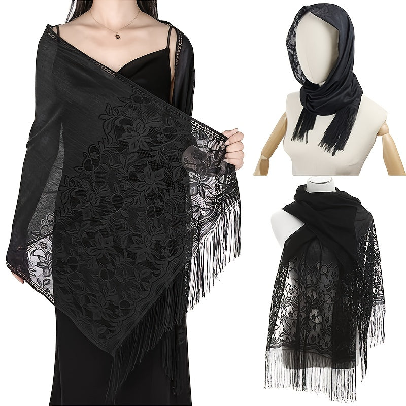 Solid Shawls Wraps For Evening Dresses Lightweight Scarfs For Women With Fringe Floral Lace Scarf For Wedding Party