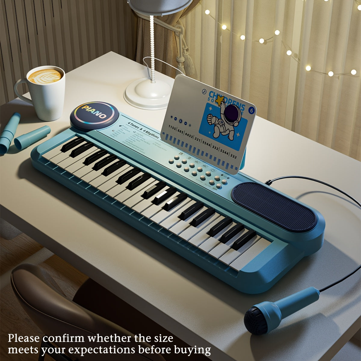Youngsters Piano Keyboard Toys, 37 Keys Youngsters Piano Music Instruments Toy with Microphone, Pink Blue Piano Multipie Sounds, Stickers, Birthday Gifts for Boys and Girls