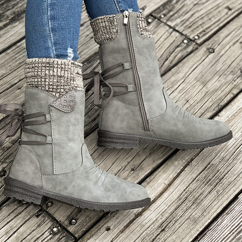 Vintage Classic Elegant 's Mid-Calf Boots.  Grey, Black, Khaki, Blue, Purple Womens Shoes Round Toe Slip On