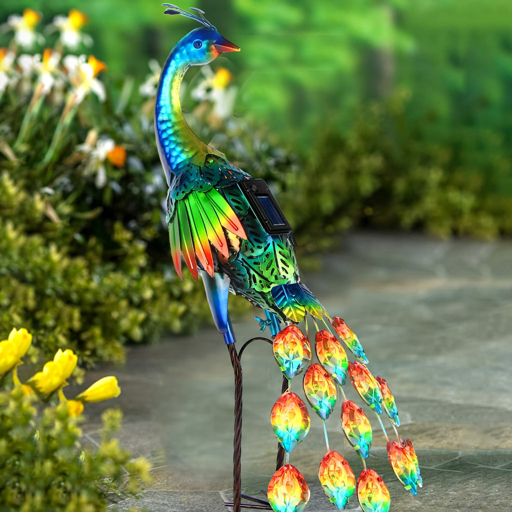 Outdoor Solar Peacock Statue Garden Decor,Metal Birds Garden Sculptures & Statues,Metal Peacock Yard Art Lawn Backyard Decoration Outdoor Sculpture