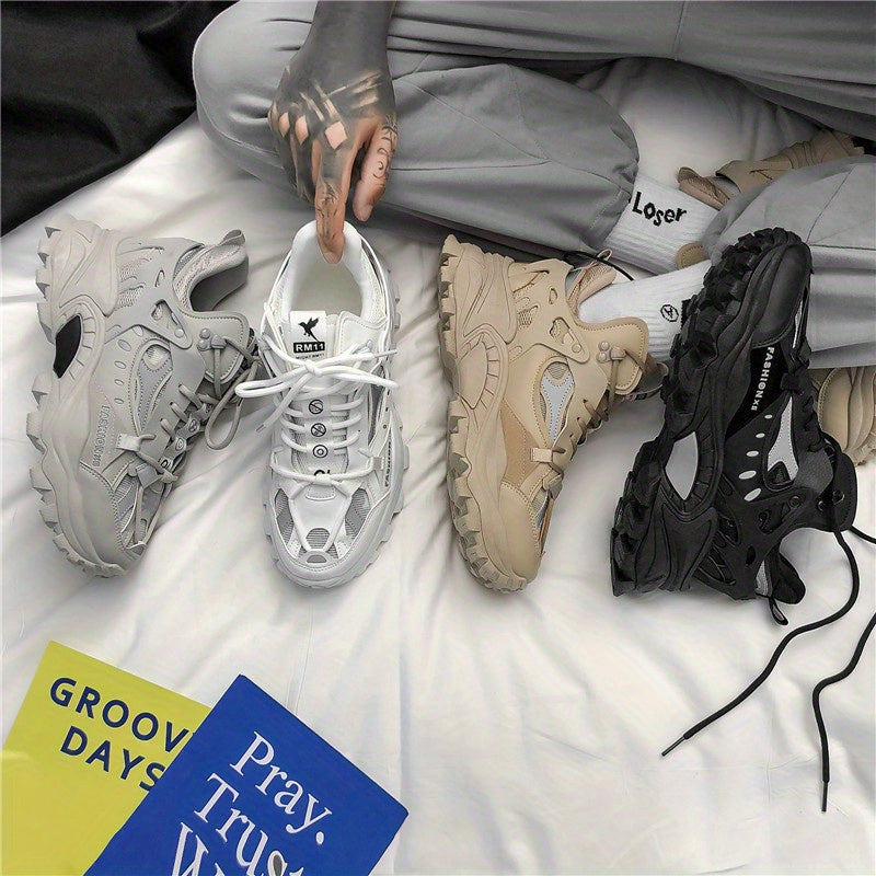 [1 Pair Men'S Cloud Pattern Sneakers] Round Toe Lace-Up  Athletic Sneakers, Sports , Breathable Fabric