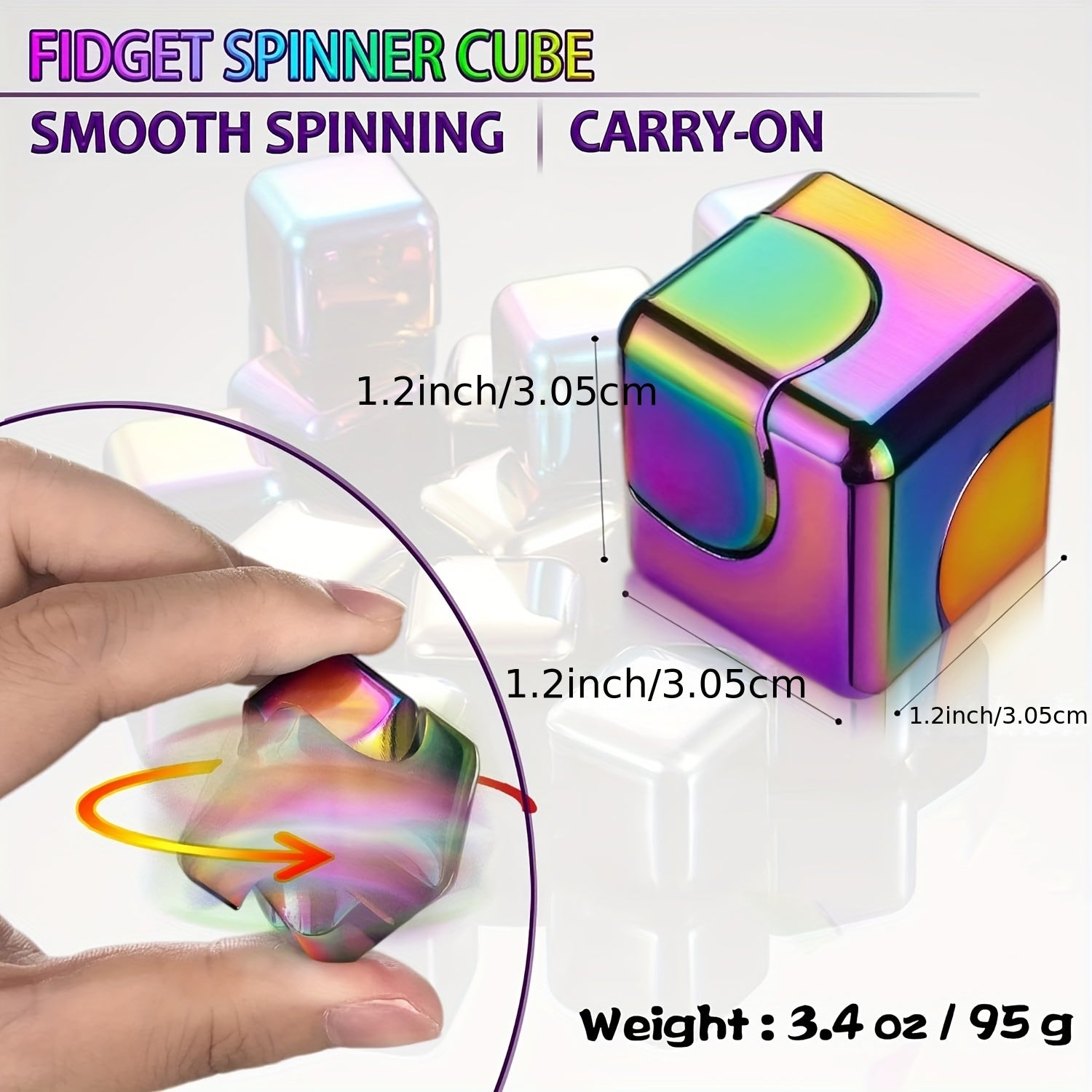 2pcs Desk Fidget Toys Spinner-Cube: Colorful Square Cube, Desktop Toys, High-Speed Bearing Rotating Toys Metal Desk Fidgets For Adults