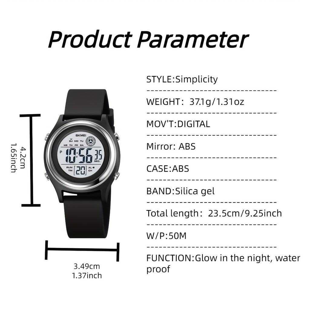 50M Water Resistant EL Light Electronic Sports Watch - Multifunction Digital Wristwatch with Alarm, Silicone Band, Round Synthetic Resin Case for Women, Men, Boys, and Girls