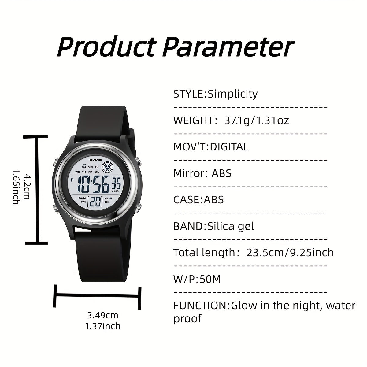 50M Water Resistant EL Light Electronic Sports Watch - Multifunction Digital Wristwatch with Alarm, Silicone Band, Round Synthetic Resin Case for Women, Men, Boys, and Girls