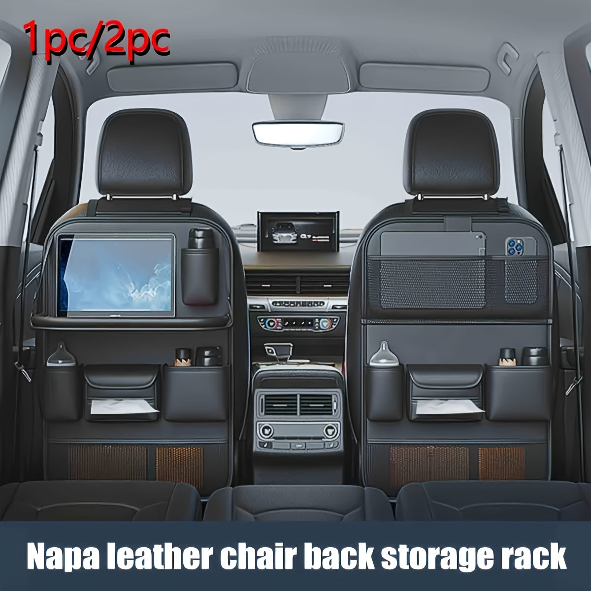 1pc/2pcs Heavy-Duty PU Leather Car Backseat Organizer with Foldable Table Tray
