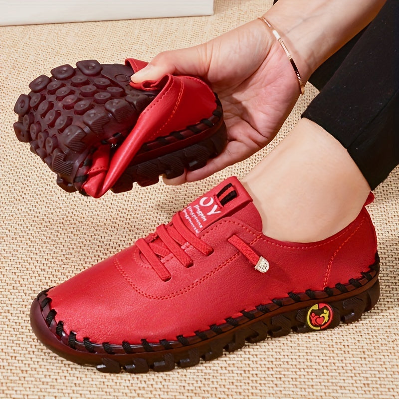 Women's / Round-Toe Flat Shoes with Spoils Accent - Casual Comfortable All-Season Sneakers, PVC Sole & Soft, Breathable for Square Dance, Casual Attire -  Upper (North America/Europe Style)