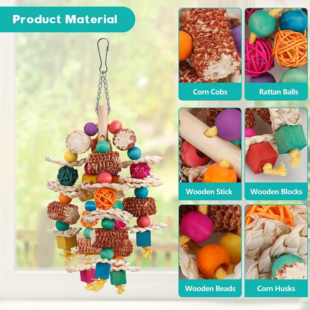 Natural Corn Cob Chew Toys for Parrots - Ideal for Small to Medium Macaws, African Greys, Cockatoos & More - Durable Synthetic Fiber Bird Playtime Accessories