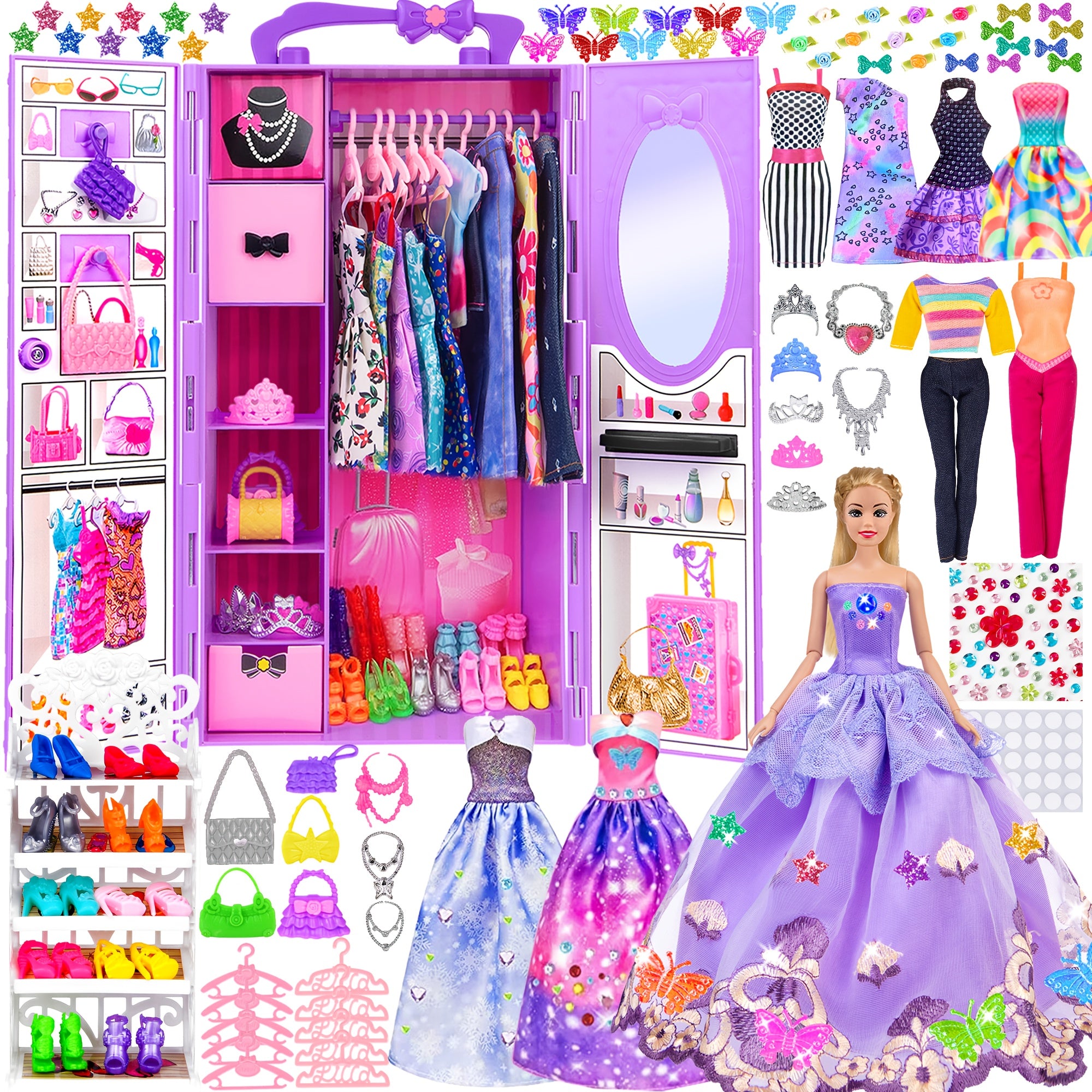 Fashion 91pcs 11.5 Inch Girl Doll With Clothes Accessories And Closet, Princess Gowns, Fashion Dresses, Outfits, Swimsuits.Doll Dress Up Toys For Girls Kids Toddlers.Christmas Gift For Ages 3+