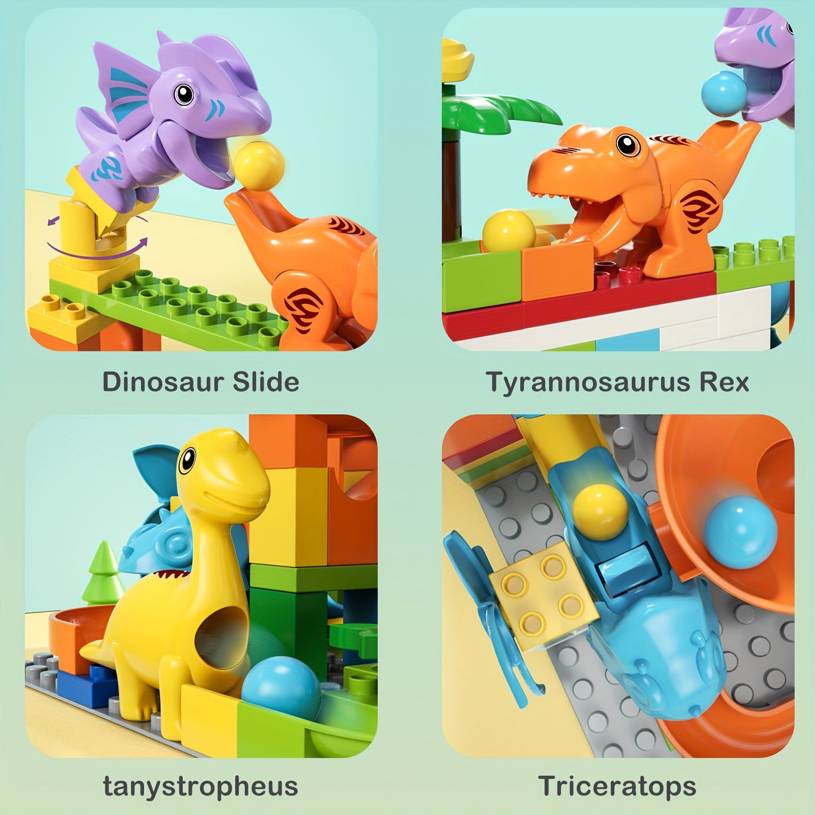 Burgkidz Marble Racetrack Building Blocks Dinosaur Toys: Stem Ball Racetrack For Boys And Girls, With Functional Dinosaur Building Blocks, Marble Maze Game Toy Christmas Halloween Gifts