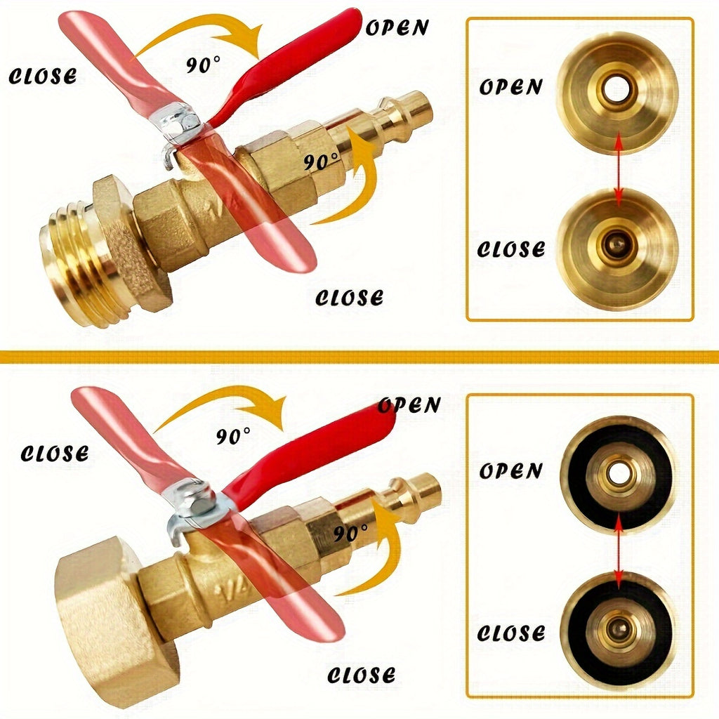 RV Winterize Blowout Adapter With 1/4" Quick Connect Plug And 3/4" Garden Water Hose Threading, Winterize Quick Adapter With Ball Valve