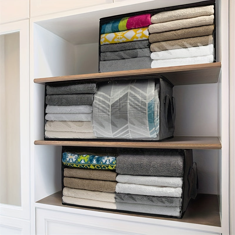54L Storage 3-Pack Clothes Organizer Storage Bags Foldable Storage Box With Large Clear Window Sturdy Handles For Closet, Dorm, Pillows, Bedding, Clothes, Stuffed Toys, Blankets, Grey