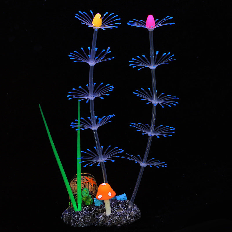 4pcs Glowing Aquarium Plants - Silicone Coral, Mushroom, Sea Anemone & Grass Decorations