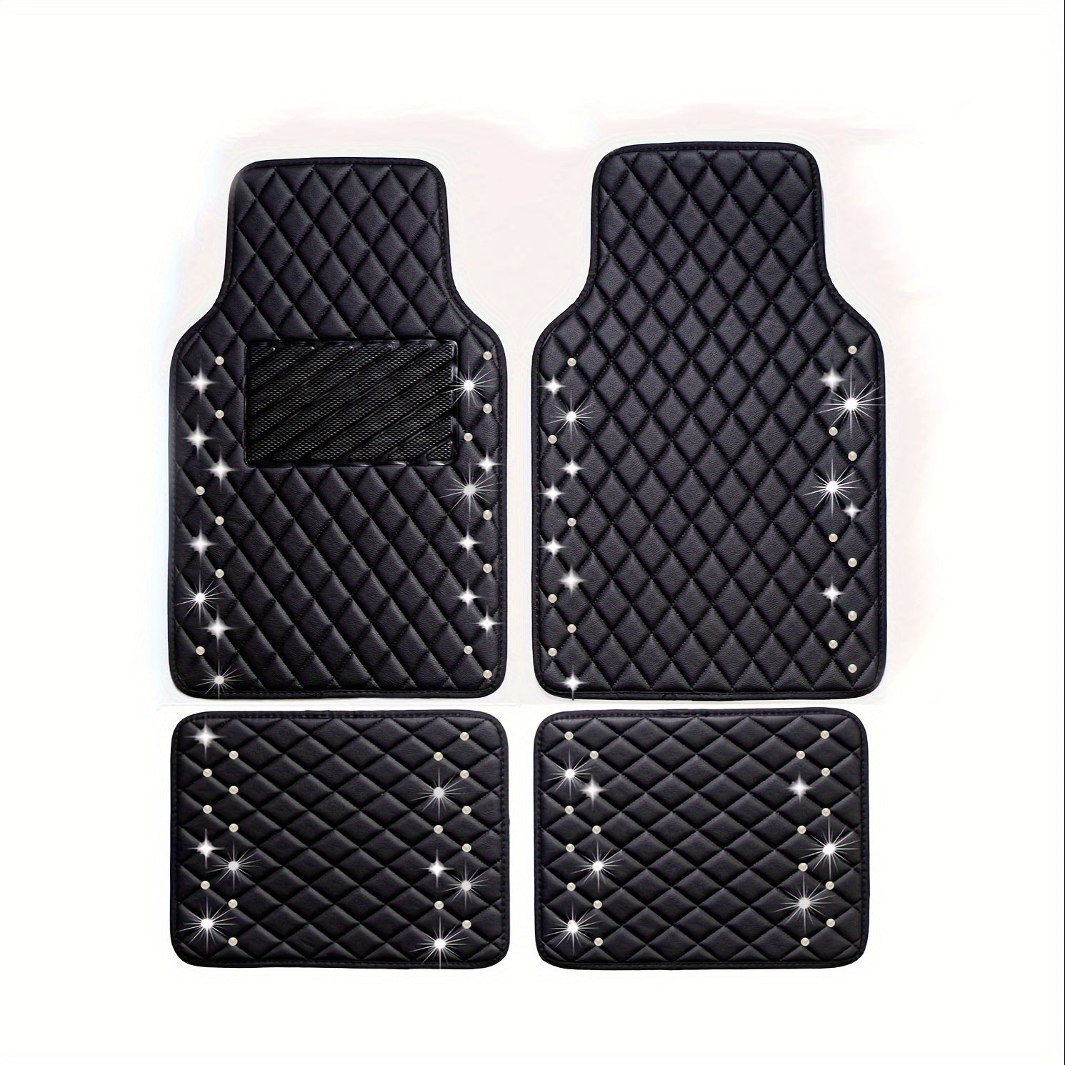 Shining Rhinestones Carpet, Bling Crystal Diamond Sparkly Glitter Car Floor Mat, pu Leather  Heel Pad Automotive Universal Fit for SUV Sedan Van, 4pcs for Girl Pink Cute Women