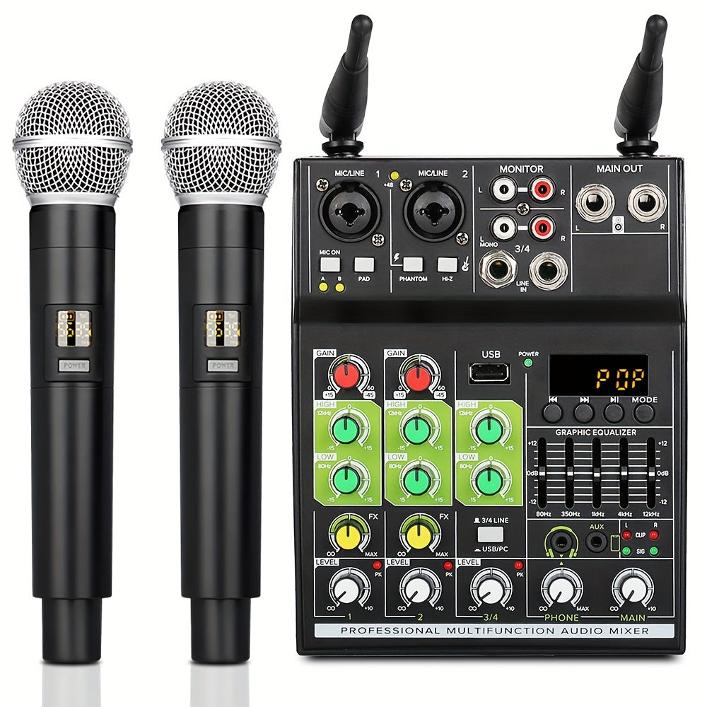 Professional Audio Mixer: Dual Microphone USB Rec DJ Console With The GT4 4-Channel Mixer, Built-in-Receiver, For Karaoke Stage Recording Studio! Eid Al-Adha Mubarak