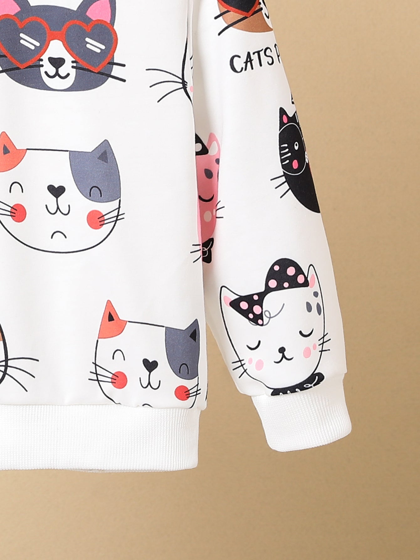 Girls' Cute Cat Print Sweatshirt - Pastel Pink with & Cat Design, Soft Round Neck Long Sleeve Top for Everyday & Special Occasions