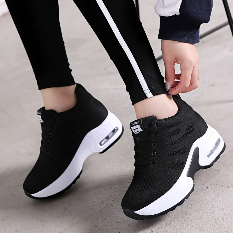 SOSENFER Women's Low-Top Sneakers with Lift - Summer Breathable Height-Enhancing, Round Toe Casual Athletic Wear, Sole & Fabric Upper (/Solid Colors Available) - for Dresses, Skirts, Short Pants