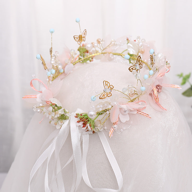 Flower   Headband, Fairy Headpiece Wreath, Sweet Butterfly Flower Headband For Flower Girl, Flower   Crown, Bridal Hair Accessories