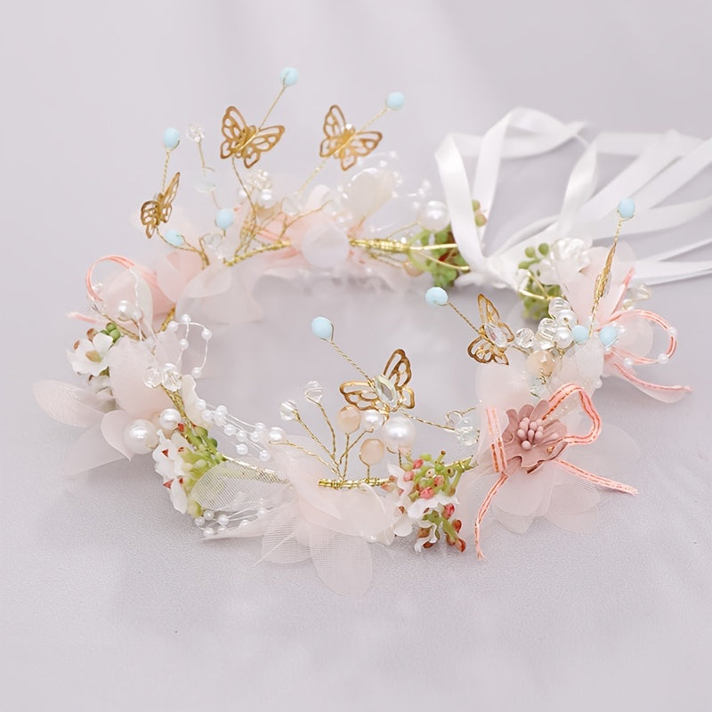 Flower   Headband, Fairy Headpiece Wreath, Sweet Butterfly Flower Headband For Flower Girl, Flower   Crown, Bridal Hair Accessories