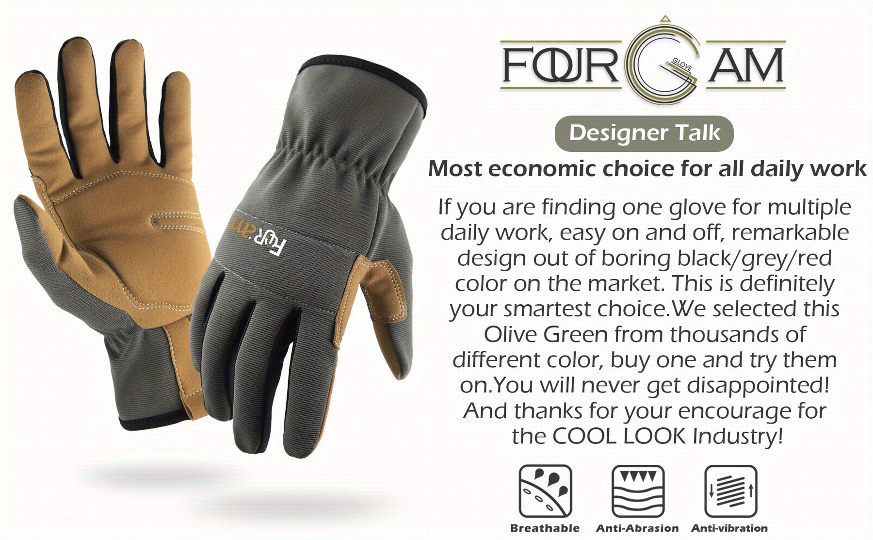 1 Pair High Performance Multi-Purpose Light Duty Work Gloves For Men&Women Breathable  Touch Screen  Grip Olive Green
