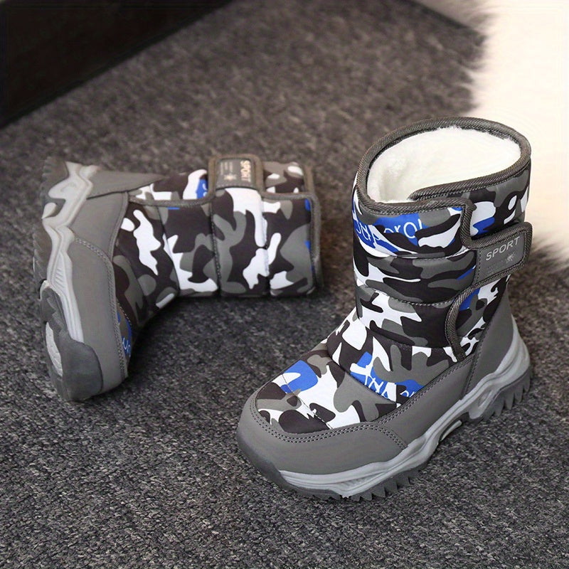 [Boys' Winter Snow Boots] Winter Boys' Camouflage Snow Boots | High-Top Long-Lined Warm Casual Sports Boots with Cushioned EVA Insole and Durable Rubber Sole for Youngsters Outdoor Activities