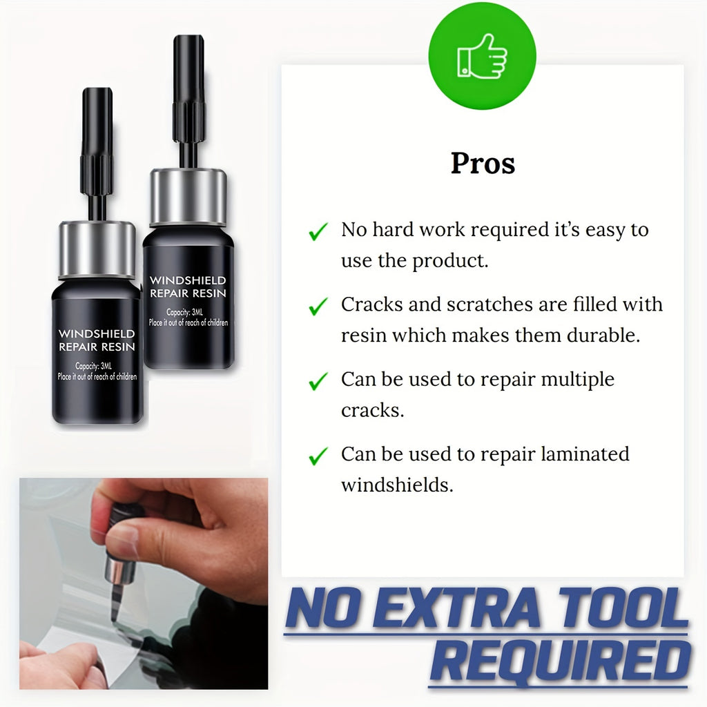 Windshield Repair Kit, Cracks Gone Glass Kit Automotive Windscreen Tool for Fixing Chips, and Star Shaped Crack, Nano Fluid Fille