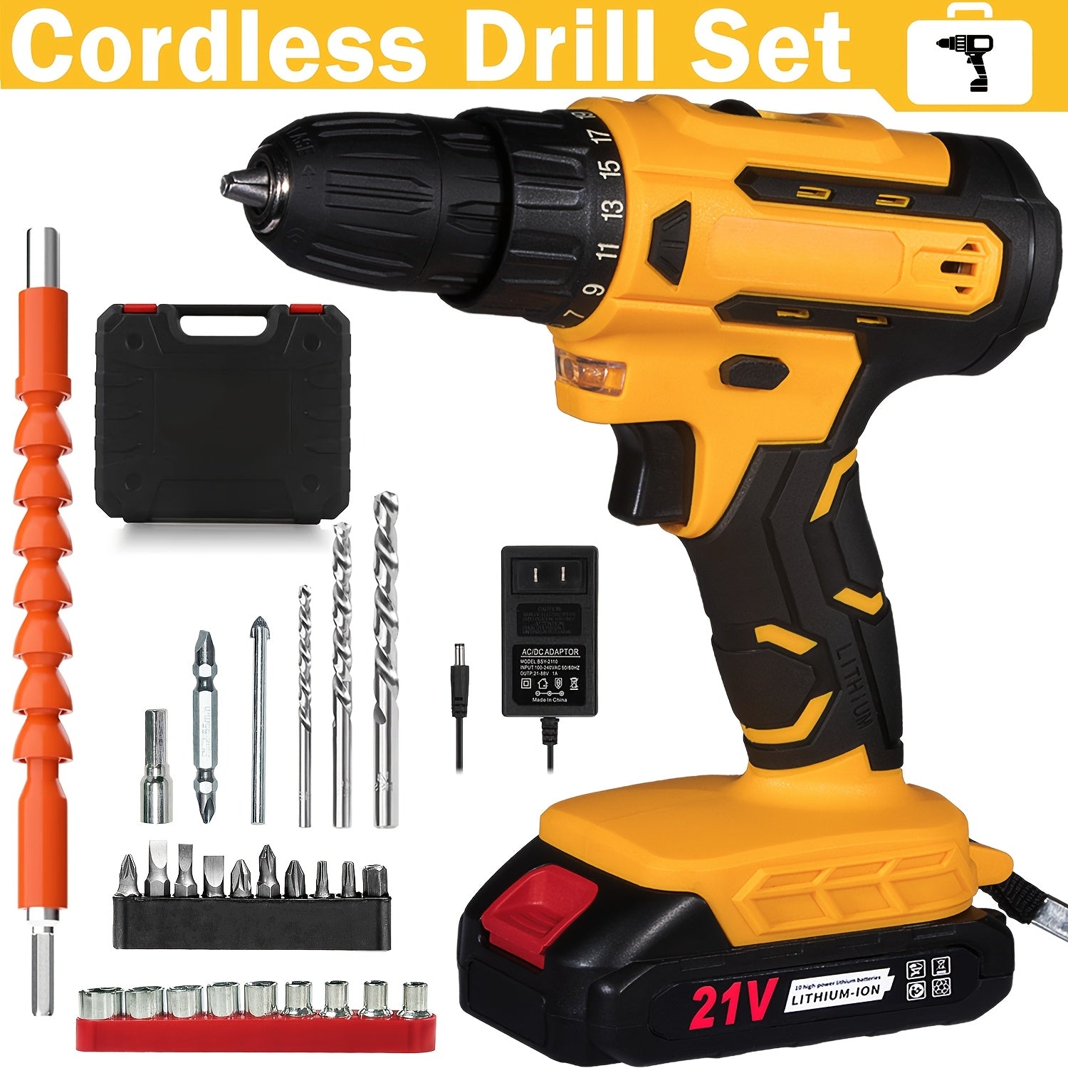 21V 4000MAH Cordless Impact Wrench and Drill Set, Brushless Power Impact Gun with Electric Drill Kit, Portable Tool Bag and Accessories for Automotive and Home Use