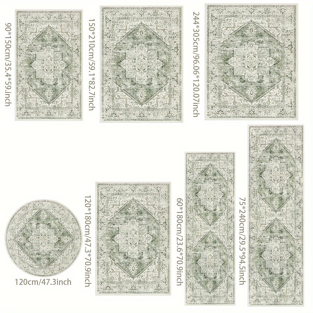 Vintage Distressed Accent Rug - Area Rugs with Non-Slip Low-Pile Retro Carpet Print, Washable and Durable for Bedroom, Living Room, Office, and More - Unique Tribal Pattern, Easy to Clean, and Fade-Resistant