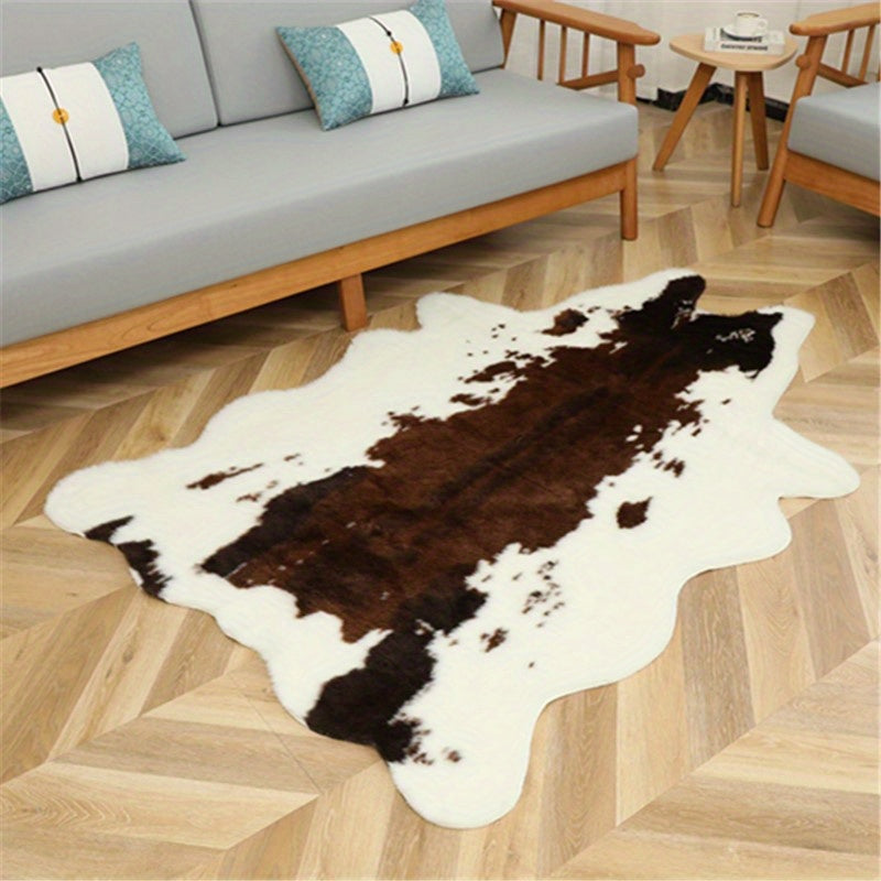 Washable Low-Pile Faux Cowhide Rug - 1pc Durable Western Style Animal Print Carpet for Bedroom and Living Room Decor - Home and Room Decor