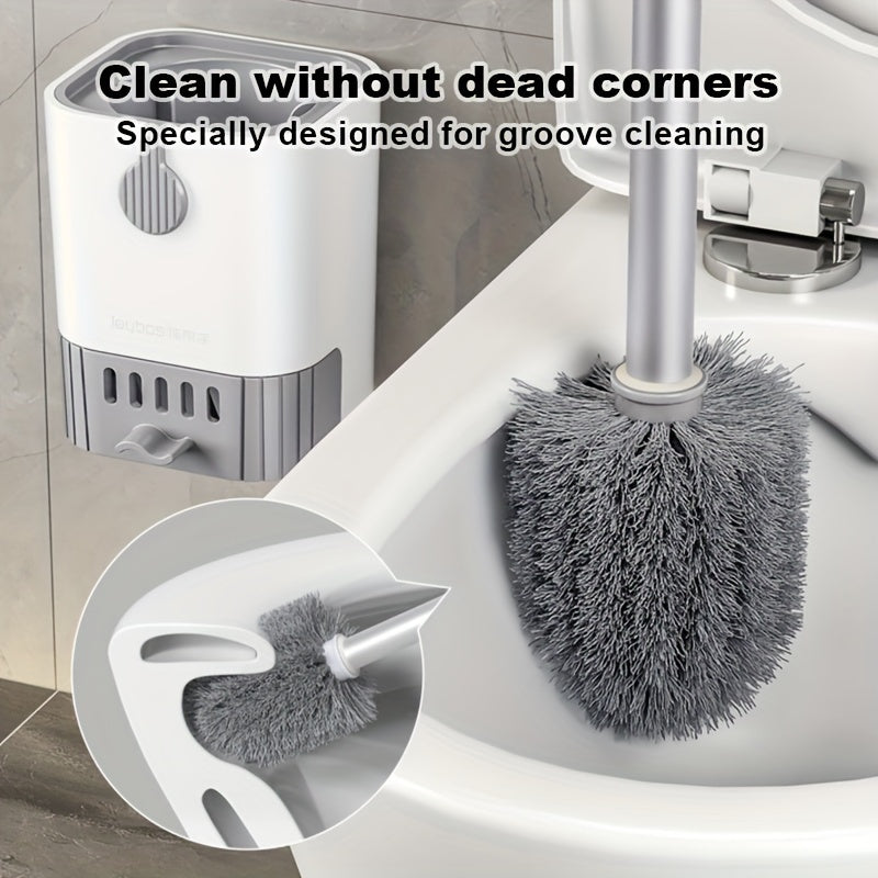 1 Set, Toilet Brush With Holder Set, Wall Mounted Long Handle Toilet Cleaning Brush With Holder, Flexible Toilet Bowl Cleaning Brush, No Dead Corner, Bathroom Cleaning Brush, Cleaning Supplies, Cleaning Tool, Back To School S