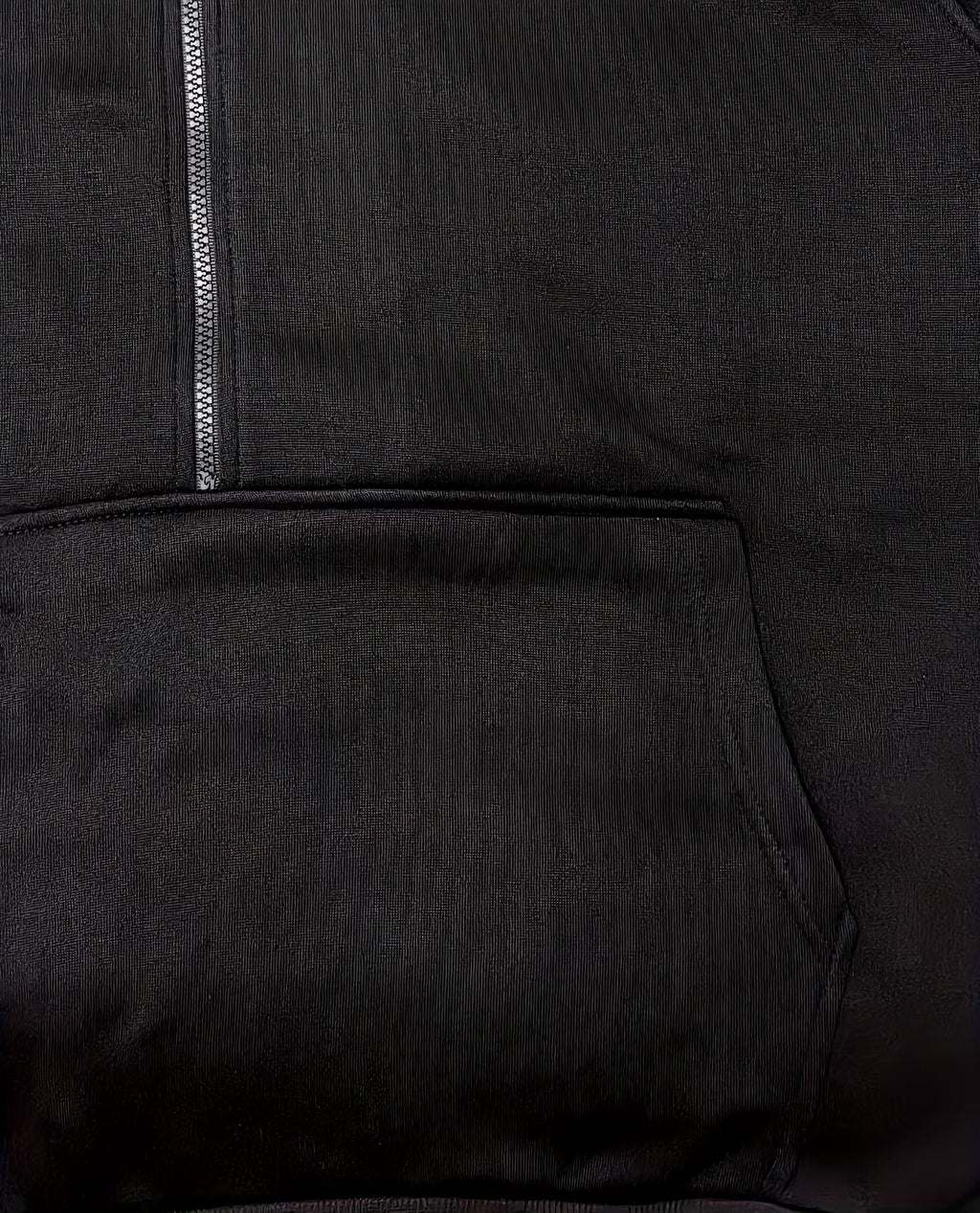 Men's Long Sleeve Letter Print Hoodie Sweatshirt with Kangaroo Pocket, Zipper Sloped Collar, Suitable for Outdoor Sports, Autumn and Winter Fashion