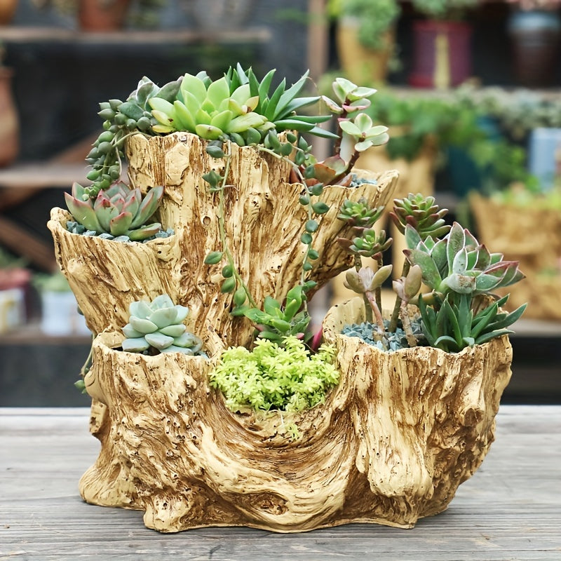 1pc, Faux Wood Succulent Planter Artificial Driftwood Planter Stump Log Like Container Pot For Home&Garden NO Plants