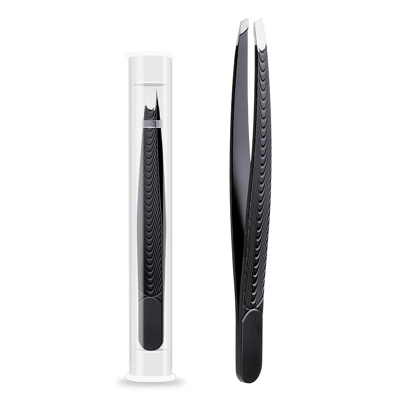 Precision Tweezer Hair Plucker for Men and Women - Slant Tip for Easy Hair and Eyebrow Grooming - Black