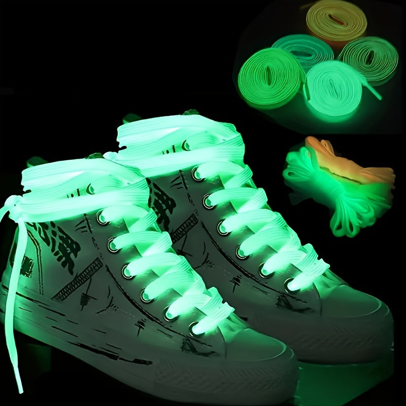 1 Pair Radiant Glow-in-the-Dark Flat Luminous Shoelaces -  Laces for Men and Women Couples Matching Accessory