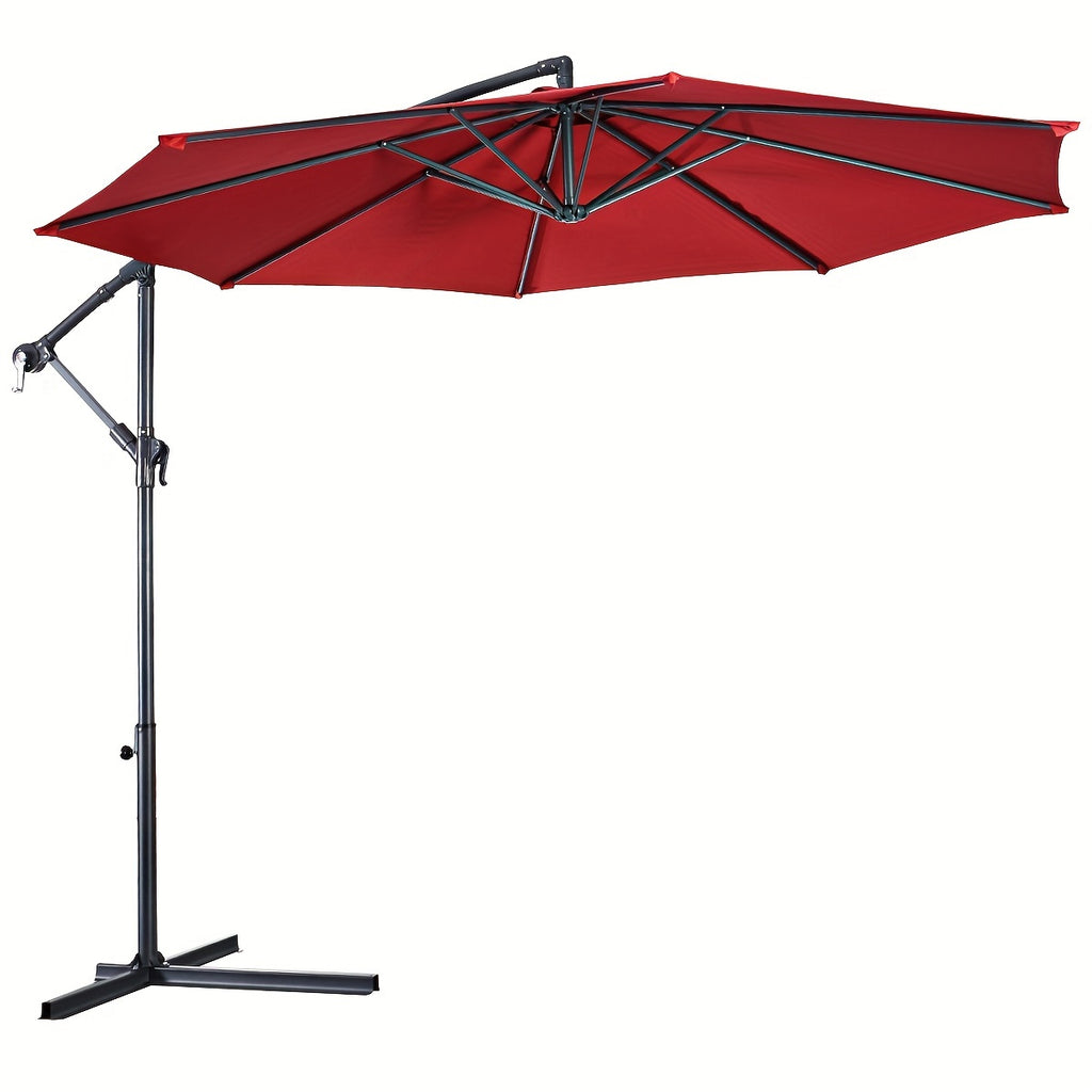 1pc 10ft Classic Burgundy Hanging Umbrella - Water-Resistant, UV Protection, Offset Patio Sun Shade with Sturdy Cross Base - Perfect for Outdoor Market, Garden, or Backyard Events