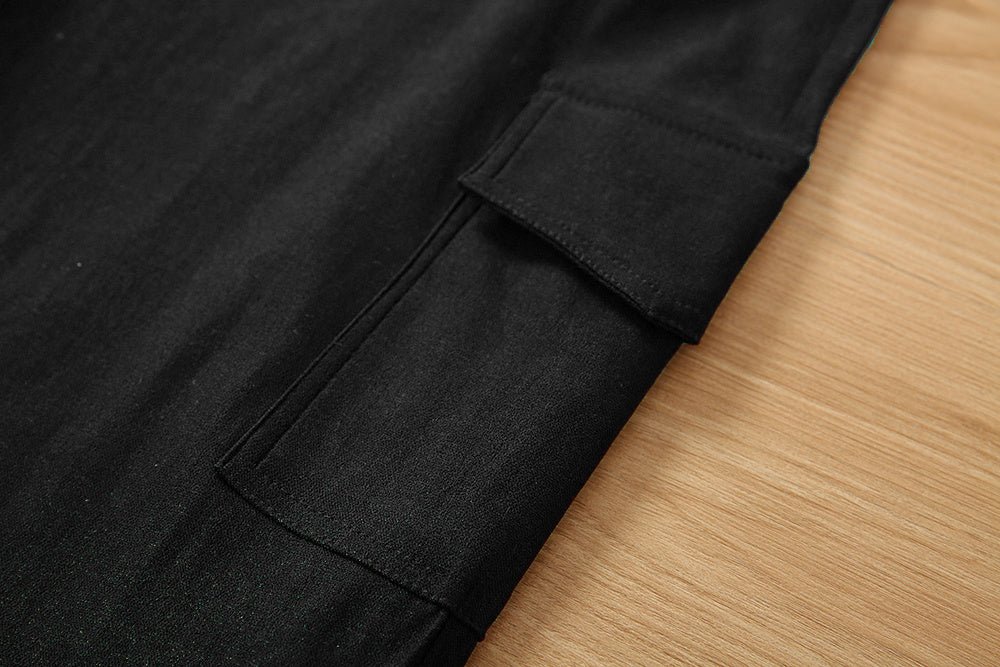 Y2K Solid Drawstring Cargo Pants, Casual Elastic Waist Long Length Pants With Pockets, Women's Clothing