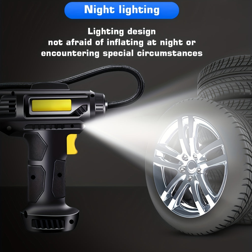 120W multi-function portable automotive air compressor, wired/wireless handheld automotive air pump electric, automotive tire inflator with LED lights