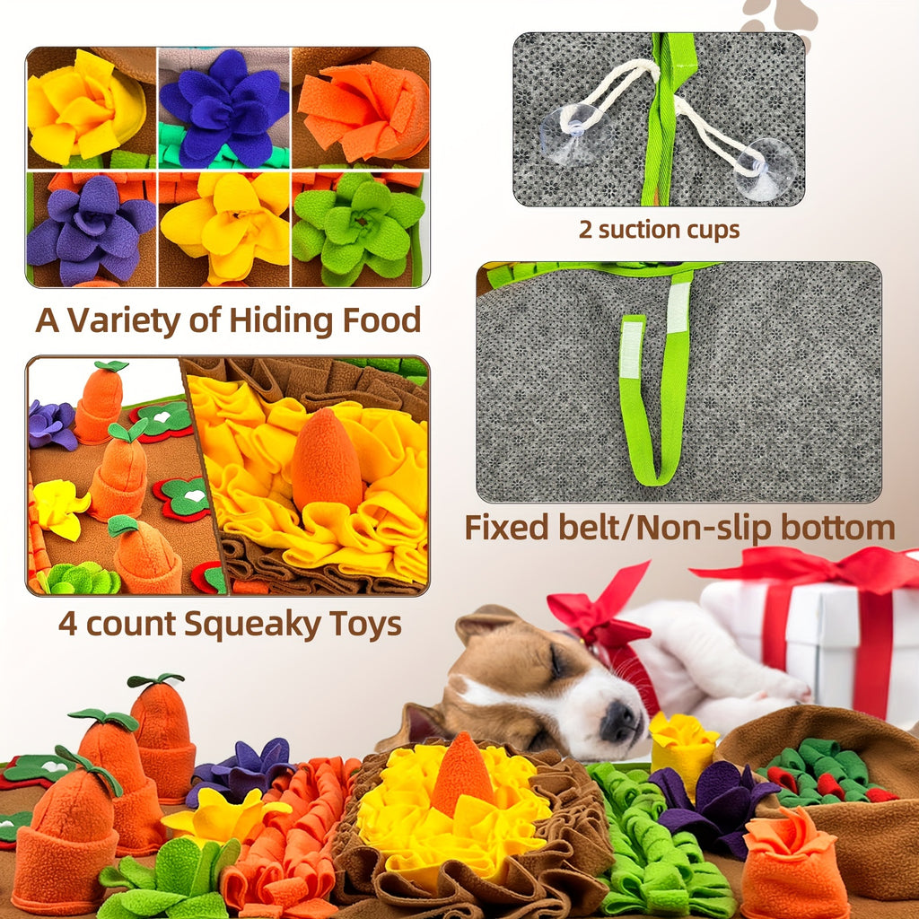 KM-P Interactive Dog Snuffle Mat, Durable Polyester Nosework Blanket, Slow Feeding Mat with Squeaky Toys, Stress Relief Puzzle Feeder for All Dog Breeds, Machine Washable