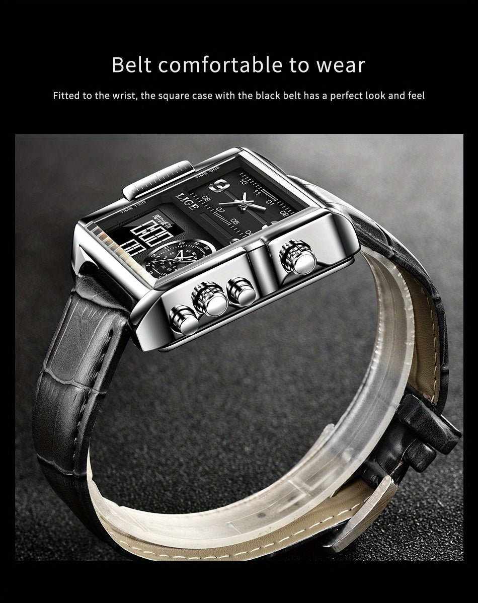 LIGE Fashion Men's Sports Square Analog Big Quartz Watch, Ideal Choice For Gifts