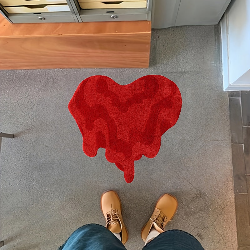 Red Heart-Shaped Area Mat - Romantic Bedroom Decor, Easy-Clean Polyester Mat with High-Definition Print, Lightweight & Durable for Indoor Use, Perfect for Christmas, Halloween, Easter, Thanksgiving, and More, Rugs for Bedroom