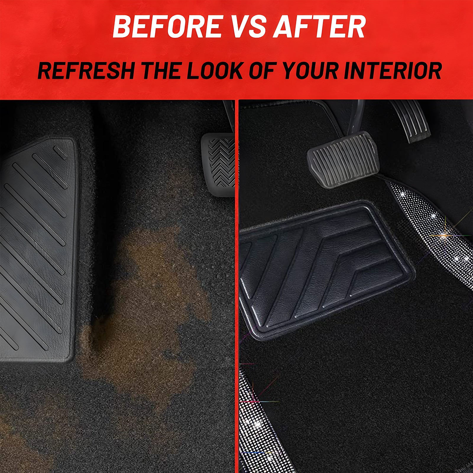 Car Floor Mats Shining Rhinestones Carpet, Bling Crystal Diamond Sparkly Glitter Car Floor Mats with Anti-Slip PVC Heel Pad Automotive Universal for SUV, Sedan, Car, Van, 4pcs for Girl Women