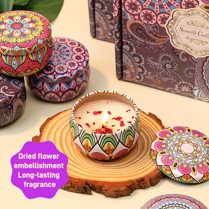 A Gift Box Contains 4 Different Scented Candles, Decorated with Dried Flowers, Suitable for Mothers, Girlfriends And Friends, Perfect for Birthdays, Mother's Day, Christmas, Suitable for Relaxation, Yoga, Bathing, Sleepi