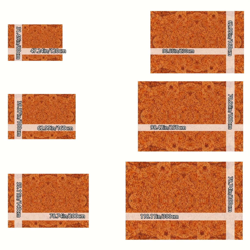 Large Rectangular Mat - Soft Plush Imitation Cashmere Texture, Rust Orange & Brown, Machine Washable with Rubber Backing, Easy to Clean, Durable Floor Mat for Bedroom, Living Room, Dining, Study - Luxury Home Decor Mat, Indoo