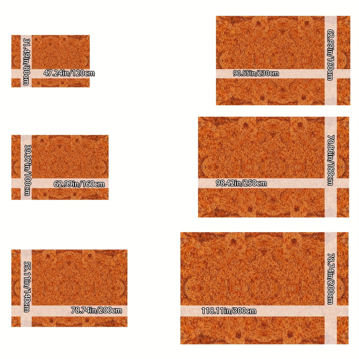 Large Rectangular Mat - Soft Plush Imitation Cashmere Texture, Rust Orange & Brown, Machine Washable with Rubber Backing, Easy to Clean, Durable Floor Mat for Bedroom, Living Room, Dining, Study - Luxury Home Decor Mat, Indoo