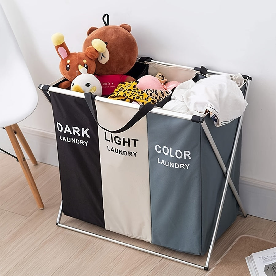 3 Section Multifunctional Basket with Aluminum Frame for College Dorms, Bedroom, Bathroom, Office Dirty Toys