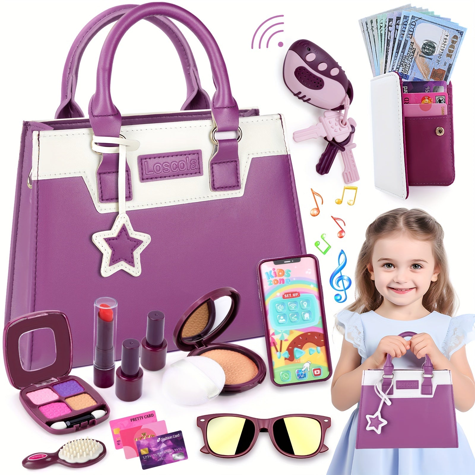28PCS Princess Toys Play Purse with Pretend Makeup, Little Girls Play Purse for Ages 3-6, Christmas Birthday Gift For Girls Age 3+