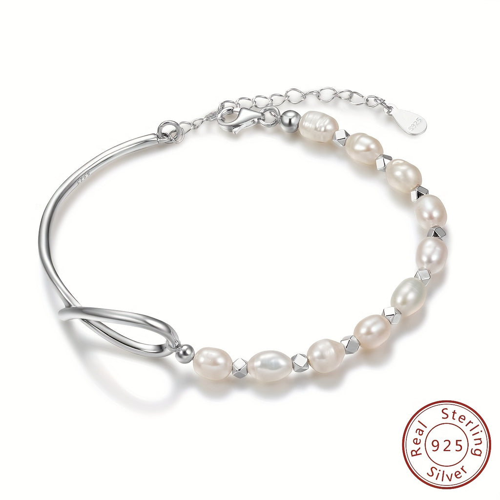 925 Sterling Silver Bracelet For Women Natural Pearl Bangle Elegant Decor Bracelet For Wedding