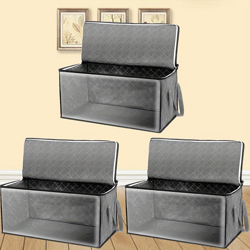 54L Storage 3-Pack Clothes Organizer Storage Bags Foldable Storage Box With Large Clear Window Sturdy Handles For Closet, Dorm, Pillows, Bedding, Clothes, Stuffed Toys, Blankets, Grey