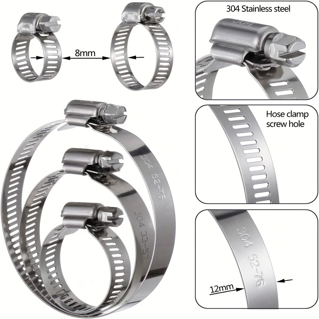 25pcs Heavy-Duty 304 Stainless Steel Hose Clamp Assortment Kit