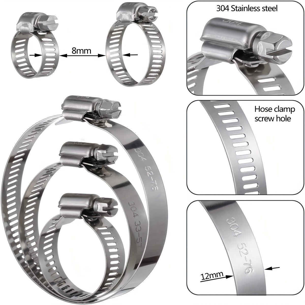 25pcs Heavy-Duty 304 Stainless Steel Hose Clamp Assortment Kit